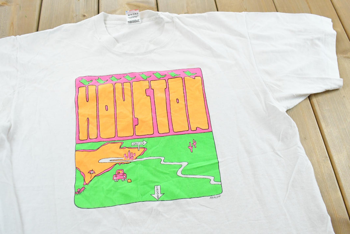 Vintage 1990s Houston Texas Map Souvenir T-Shirt Mens XL from propervintagecanada