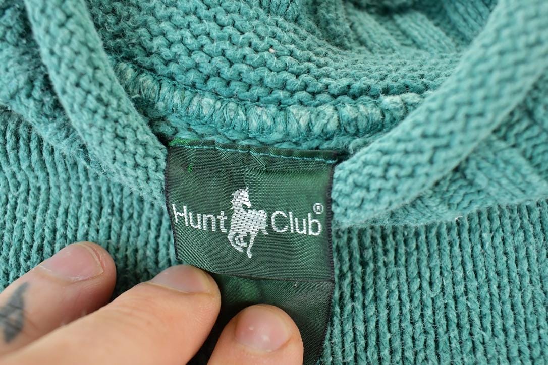 Vintage 1990s Hunt Club Cable Knit Abstract Pattern Crewneck Sweater Men's Large from propervintagecanada