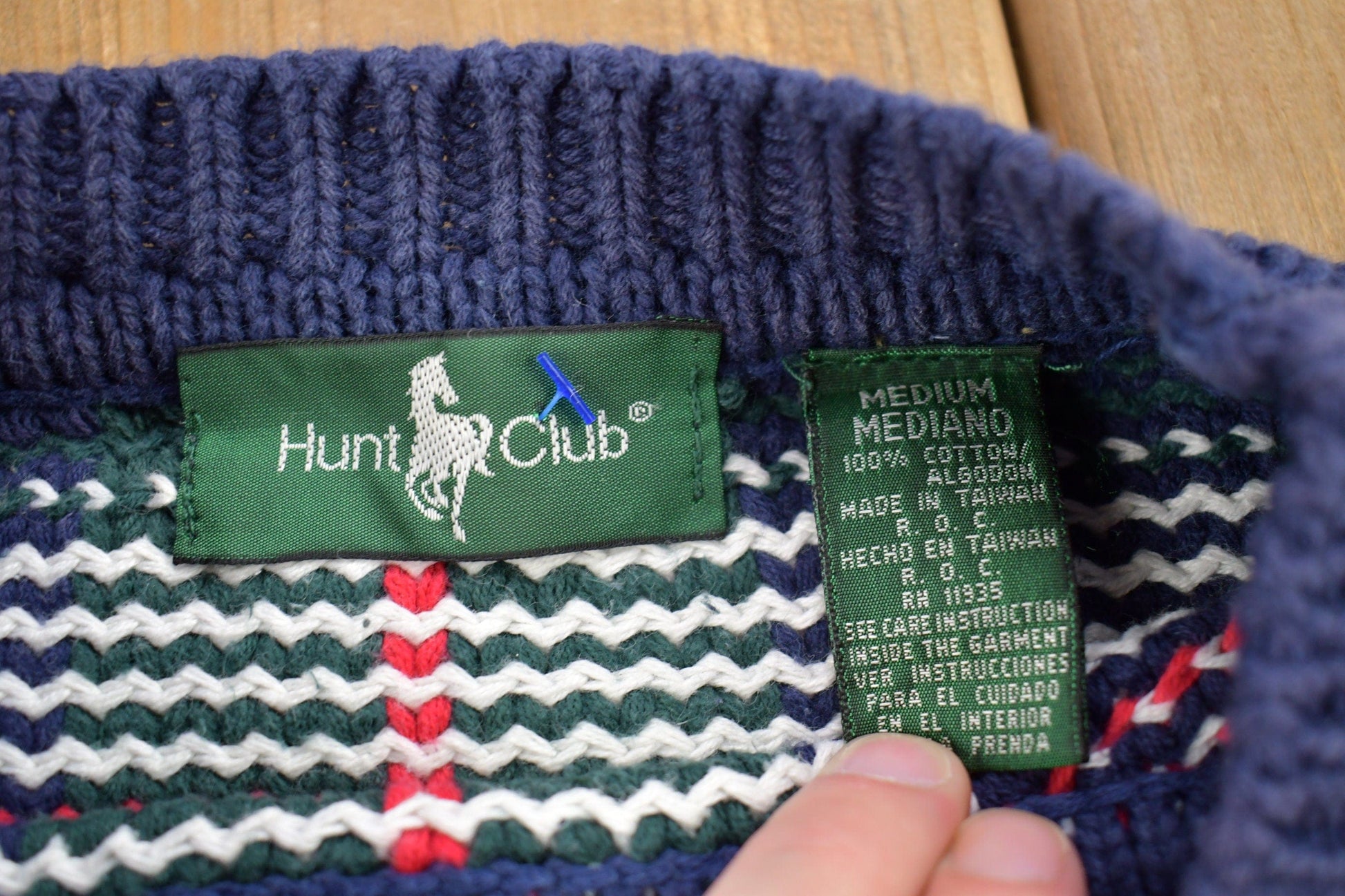 Vintage 1990s Hunt Club Plaid Knitted Crewneck Sweater Men's MMen's Medium from propervintagecanada
