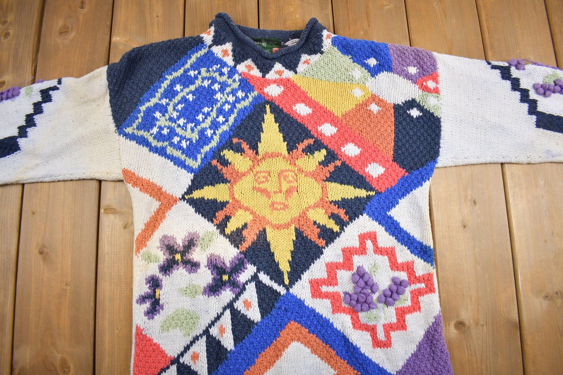 Vintage 1990s Hunt Club Southwestern Sun Theme Knit Sweater Men's Medium from propervintagecanada