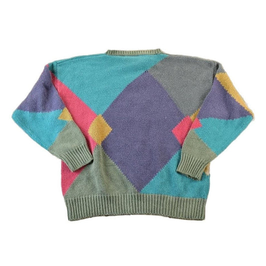 Vintage 1990s Hunting Horn Knit Colour Block Crewneck Sweater Men's XL from propervintagecanada