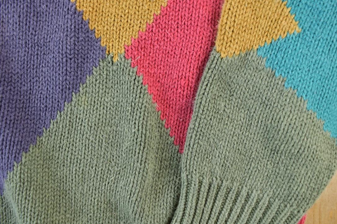 Vintage 1990s Hunting Horn Knit Colour Block Crewneck Sweater Men's XL from propervintagecanada