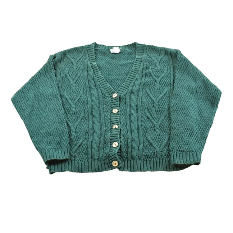 Vintage 1990s Huntington Ridge Cable Knit Cotton Cardigan Sweater Women's M from propervintagecanada