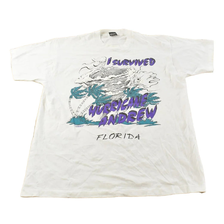 Vintage 1990s Hurricane Andrew Florida Graphic T Shirt Men's XL from propervintagecanada