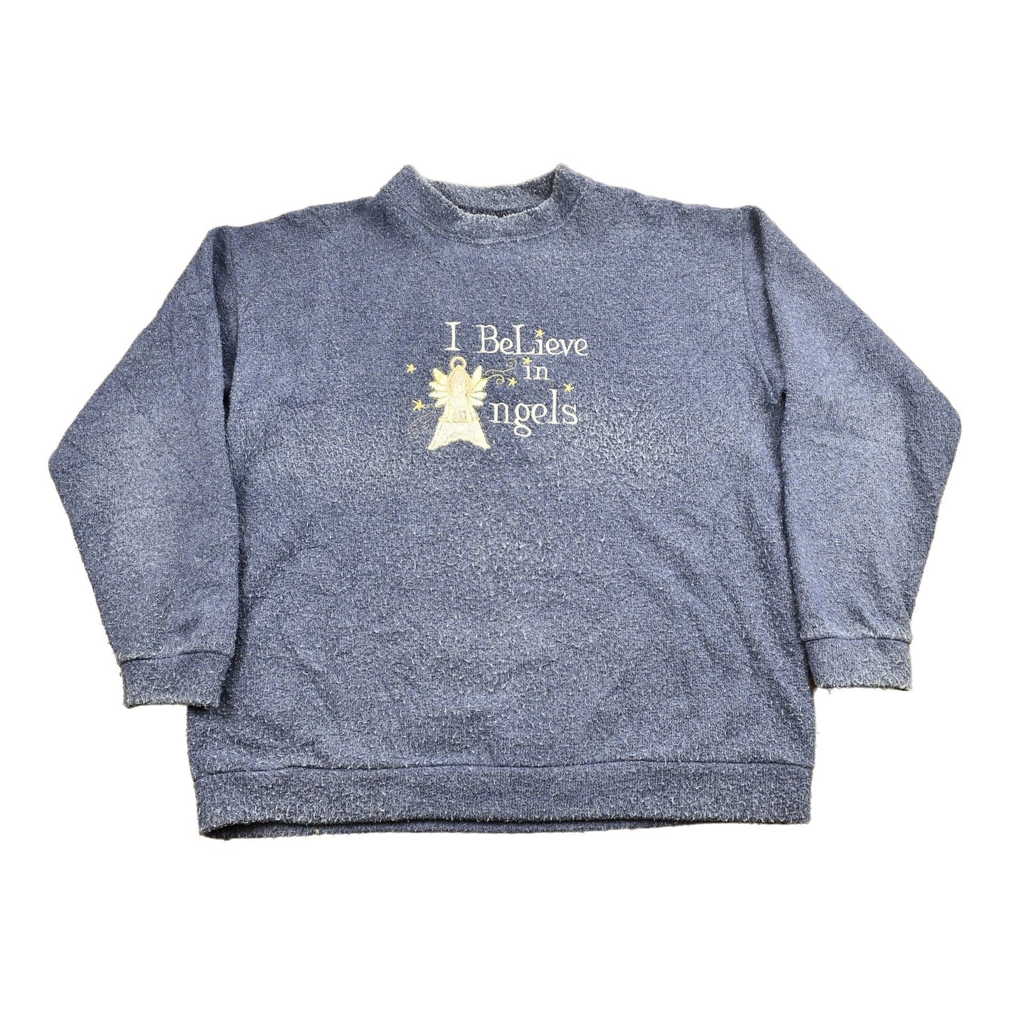 Vintage 1990s "I Believe In Angels" Cute Fleece Crewneck Sweater Men's XL from propervintagecanada