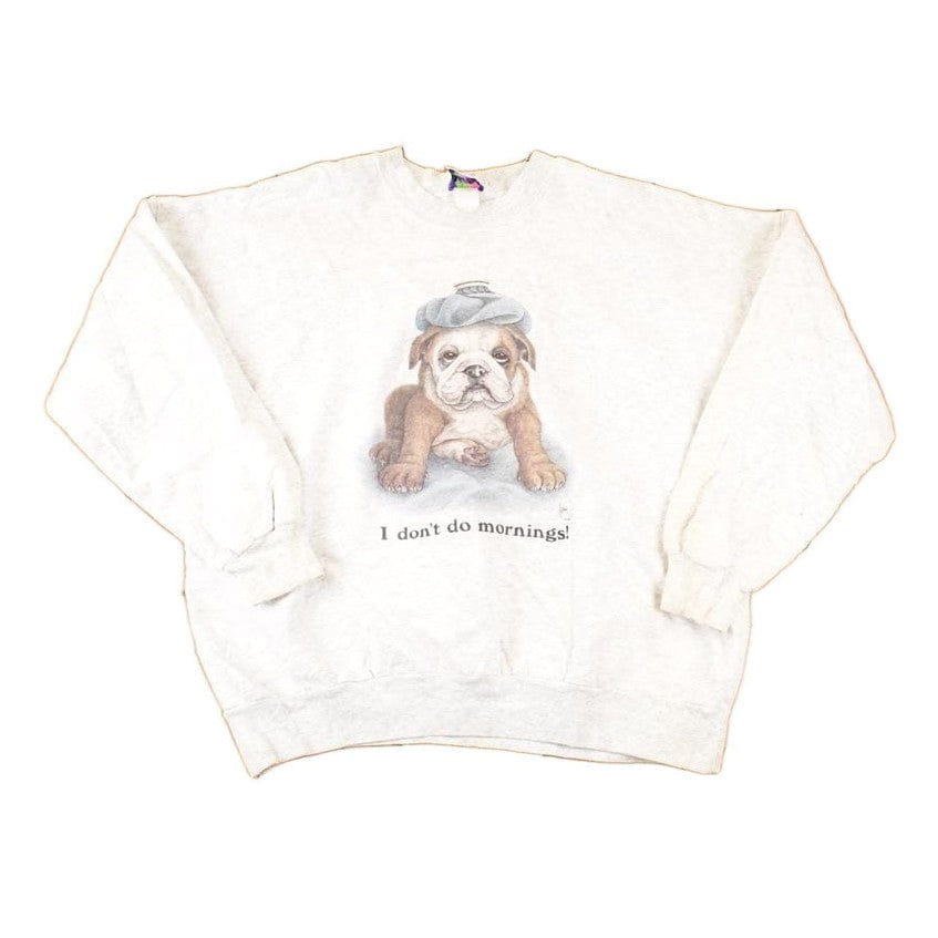 Vintage 1990s I Don't Do Mornings Bulldog Graphic Print Crewneck Sweatshirt Men's XL from propervintagecanada