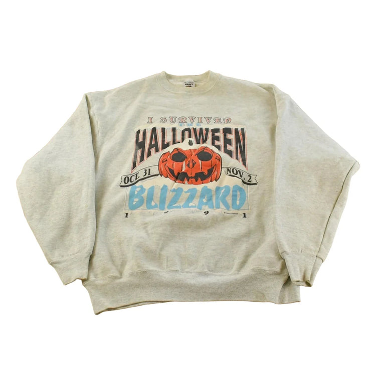 Vintage 1990s I Survived Halloween Blizzard Crewneck Sweatshirt Mens XL from propervintagecanada