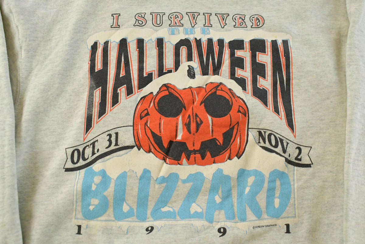 Vintage 1990s I Survived Halloween Blizzard Crewneck Sweatshirt Mens XL from propervintagecanada