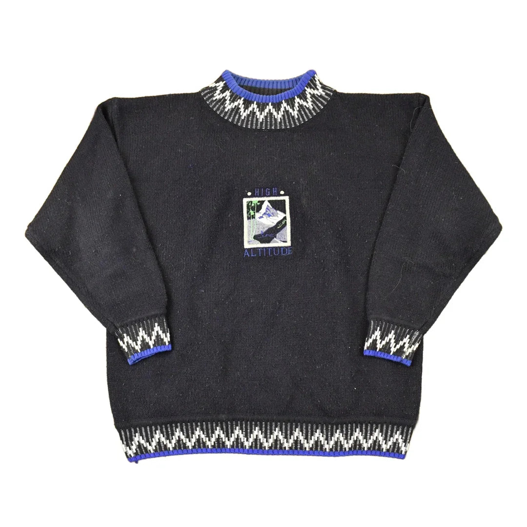 Vintage 1990s Ice Fire High Altitude Embroidered Ski Knit Crewneck Sweater Mens L from propervintagecanada