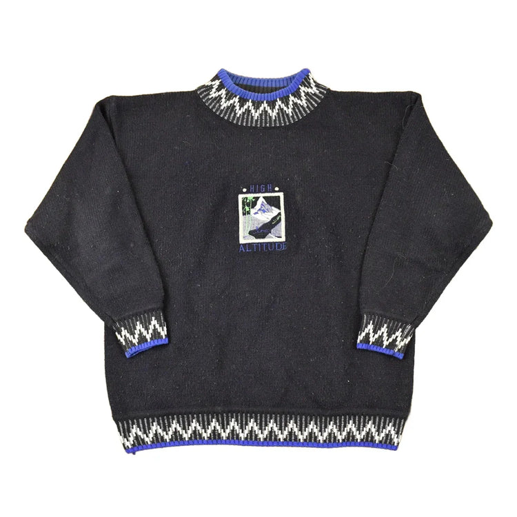Vintage 1990s Ice Fire High Altitude Embroidered Ski Knit Crewneck Sweater Mens L from propervintagecanada