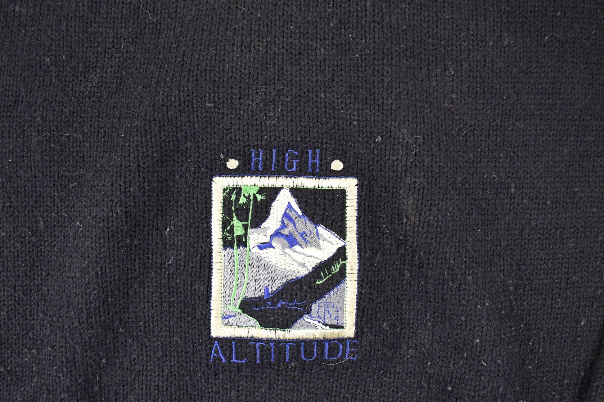Vintage 1990s Ice Fire High Altitude Embroidered Ski Knit Crewneck Sweater Mens L from propervintagecanada