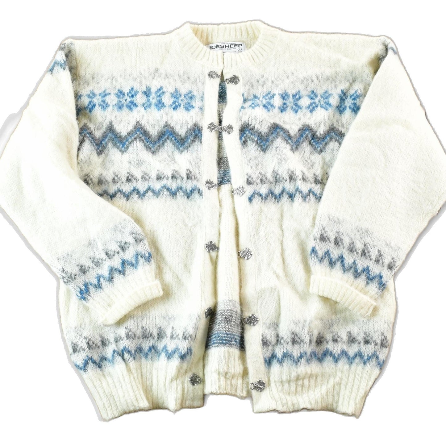 Vintage 1990s Ice Sheep Wool Knit Clasp Sweater Womens L from propervintagecanada