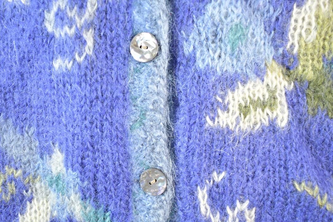 Vintage 1990s Icelandic Design Button Up Knit Abstract Pattern Crewneck Sweater Womens M from propervintagecanada