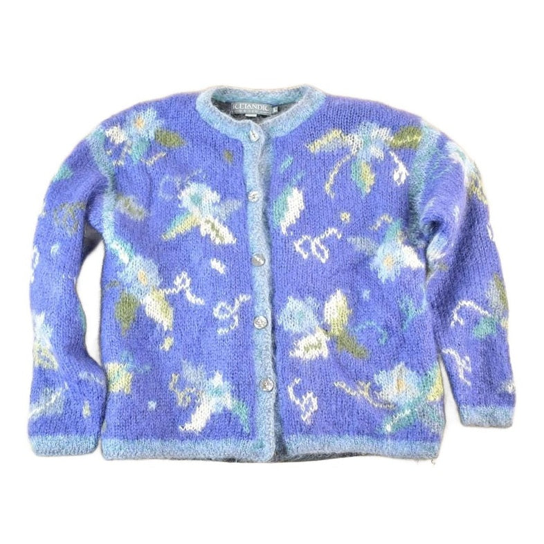 Vintage 1990s Icelandic Design Button Up Knit Abstract Pattern Crewneck Sweater Womens M from propervintagecanada