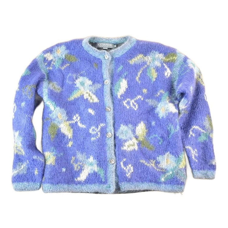 Vintage 1990s Icelandic Design Button Up Knit Abstract Pattern Crewneck Sweater Womens M from propervintagecanada