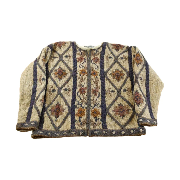 Vintage 1990s Icelandic Design Knit Wool Sweater Jacket Women's M from propervintagecanada