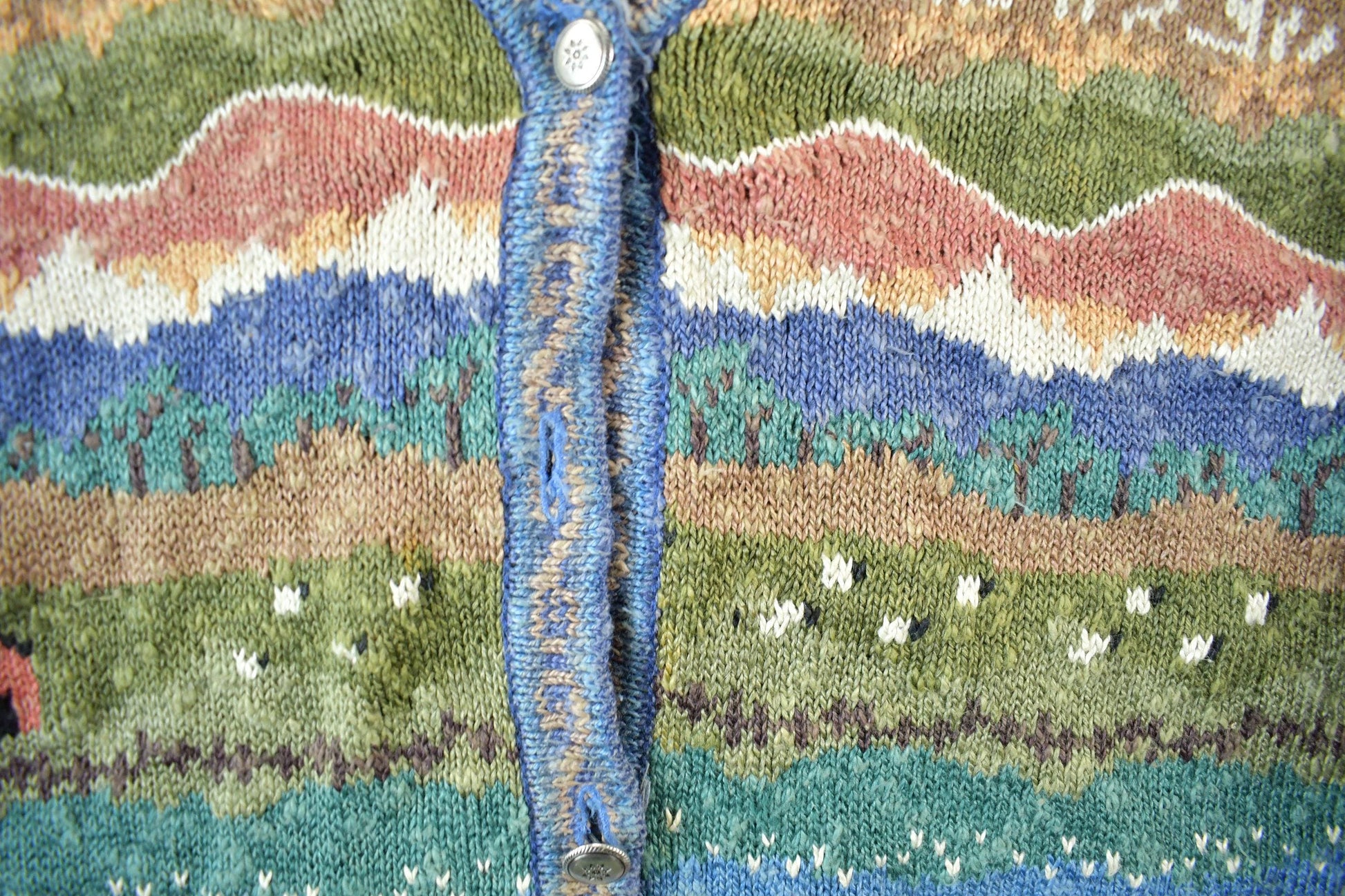 Vintage 1990s Icelandic Design Landscape Knit Cardigan Sweater Women's Large from propervintagecanada