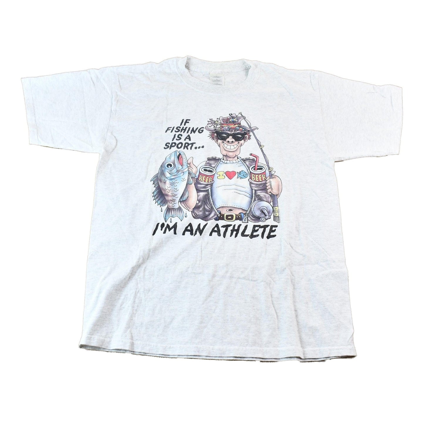 Vintage 1990s "If Fishing is a Sport ... I'm an Athlete" Funny Graphic T-Shirt Men's Large from propervintagecanada
