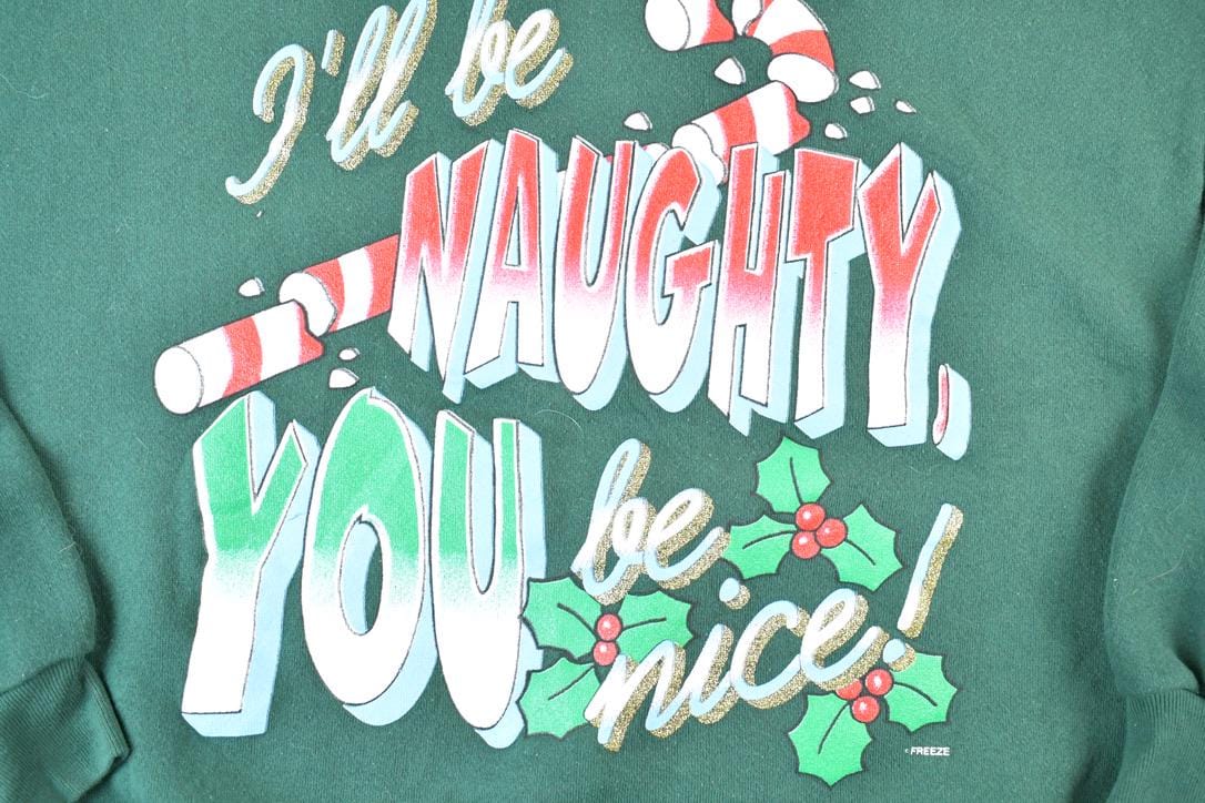 Vintage 1990s Ill Be Naughty Cute Christmas Funny Crewneck Sweater Made In USA 90s Crewneck Men's XL from propervintagecanada