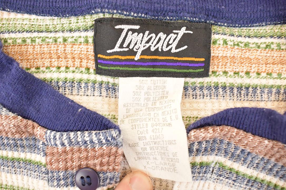 Vintage 1990s Impact Knit Striped Souvenir Travel T-Shirt Men's XL / Destination Shirt / 90s Single Stitch Graphic Tee / Made in USA from propervintagecanada