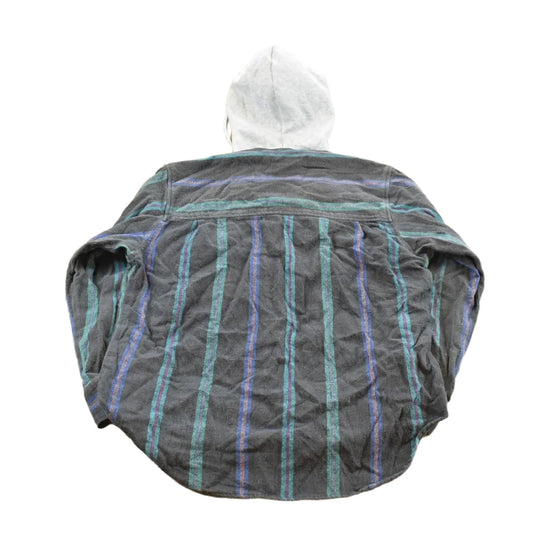 Vintage 1990s Impulse Hooded Striped Flannel Button Up Shirt Mens Men's Large from propervintagecanada