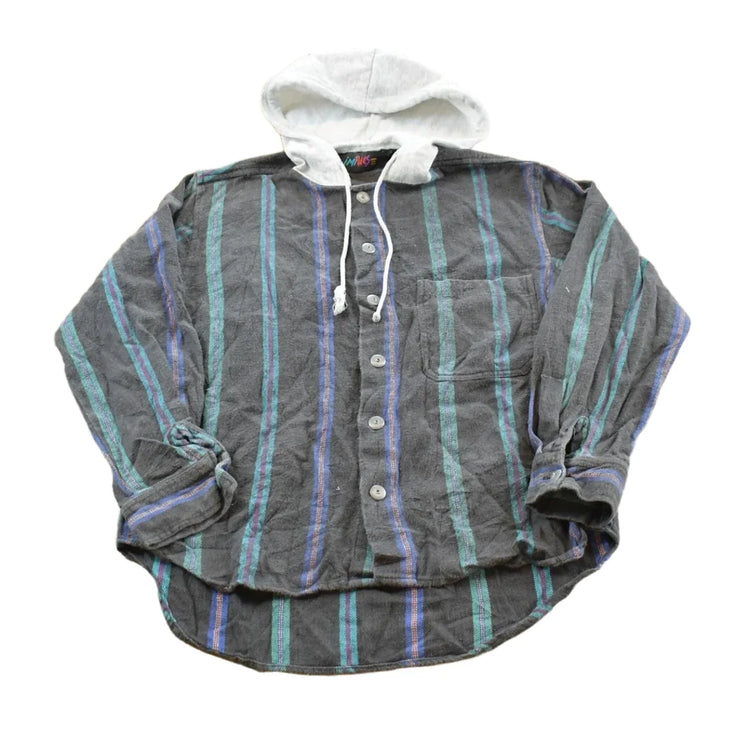 Vintage 1990s Impulse Hooded Striped Flannel Button Up Shirt Mens Men's Large from propervintagecanada