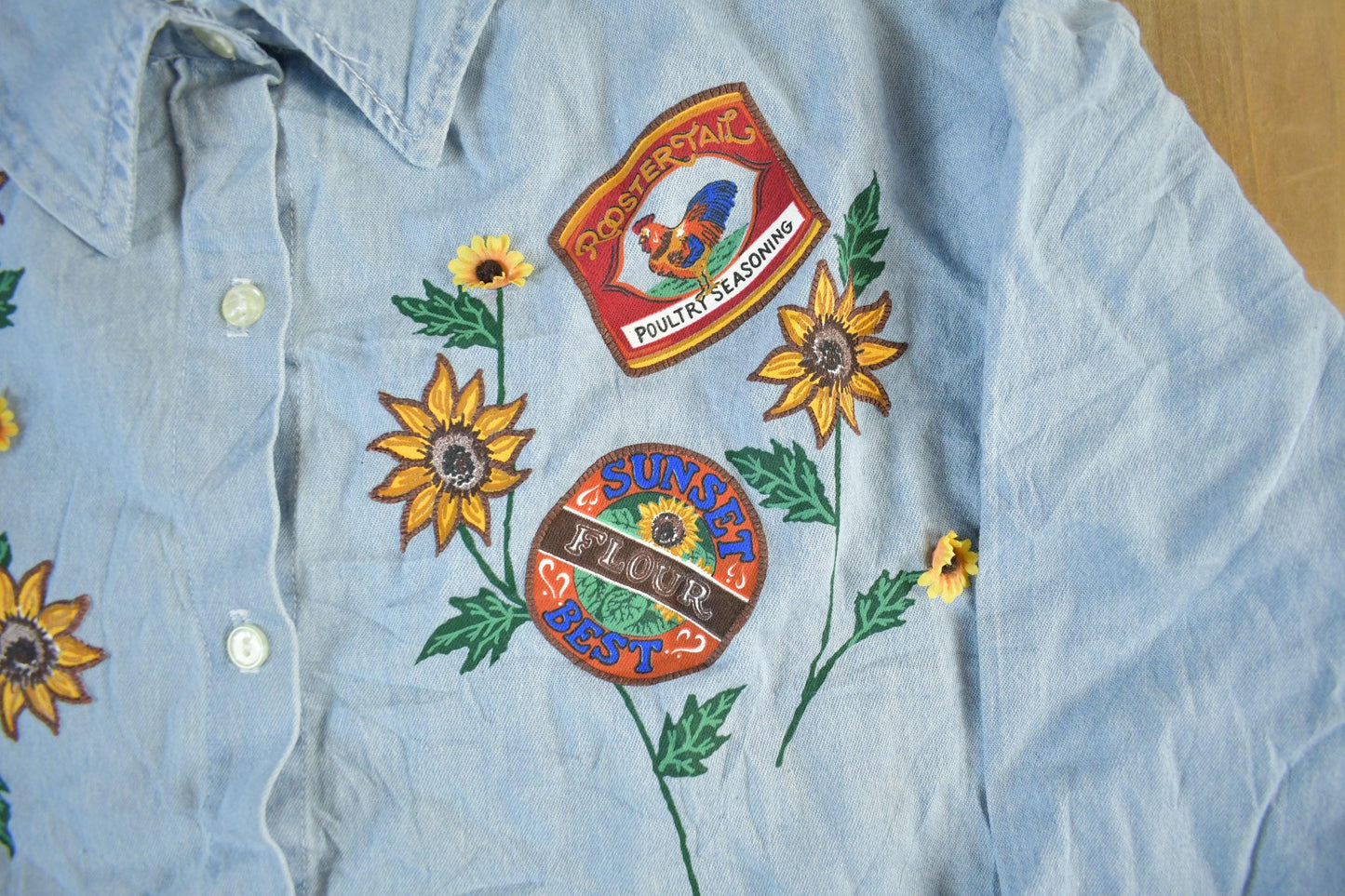 Vintage 1990s India Ink Hand Painted Denim Button Up Shirt Women's 3X from propervintagecanada