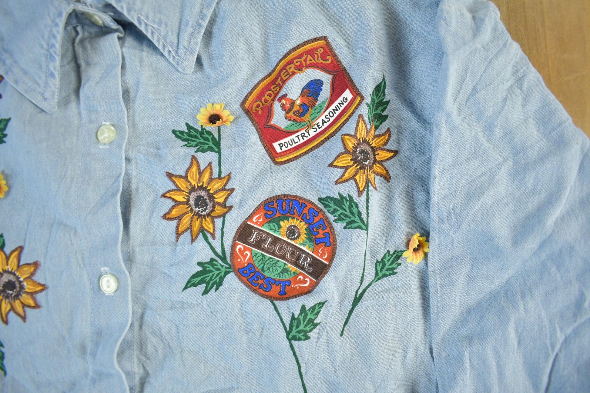 Vintage 1990s India Ink Hand Painted Denim Button Up Shirt Women's 3X from propervintagecanada