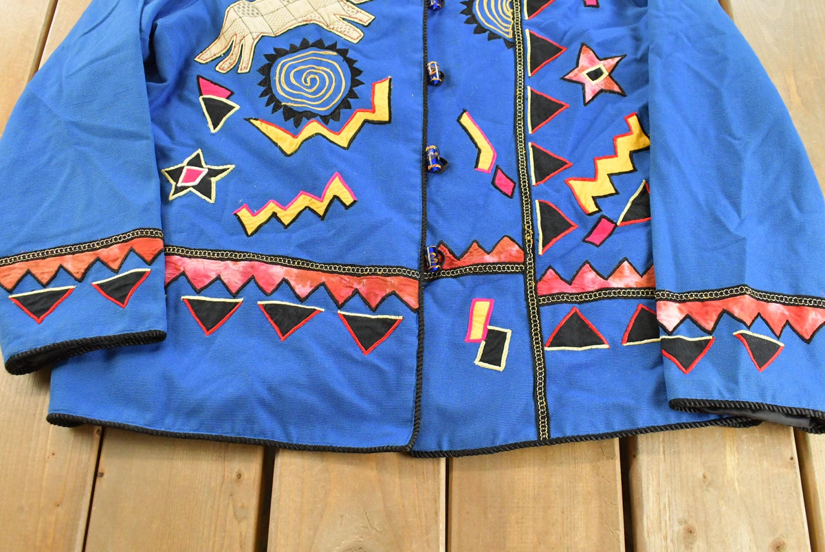 Vintage 1990s Indigo Moon Wolves Embroidered Lightweight Jacket Women's XL / Patchwork / Outerwear / 90s Streetwear / Outdoors / Wolf from propervintagecanada
