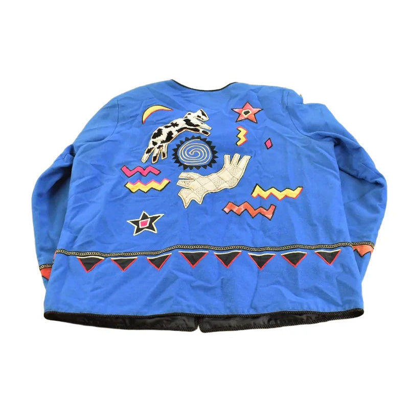 Vintage 1990s Indigo Moon Wolves Embroidered Lightweight Jacket Women's XL / Patchwork / Outerwear / 90s Streetwear / Outdoors / Wolf from propervintagecanada
