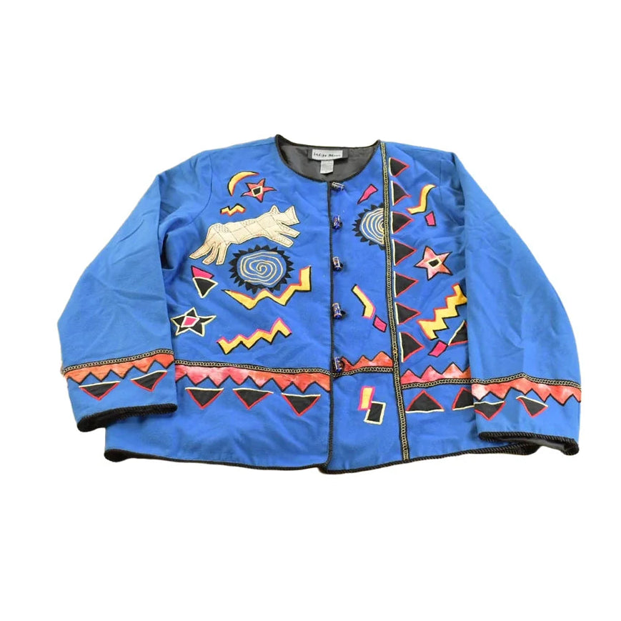 Vintage 1990s Indigo Moon Wolves Embroidered Lightweight Jacket Women's XL / Patchwork / Outerwear / 90s Streetwear / Outdoors / Wolf from propervintagecanada