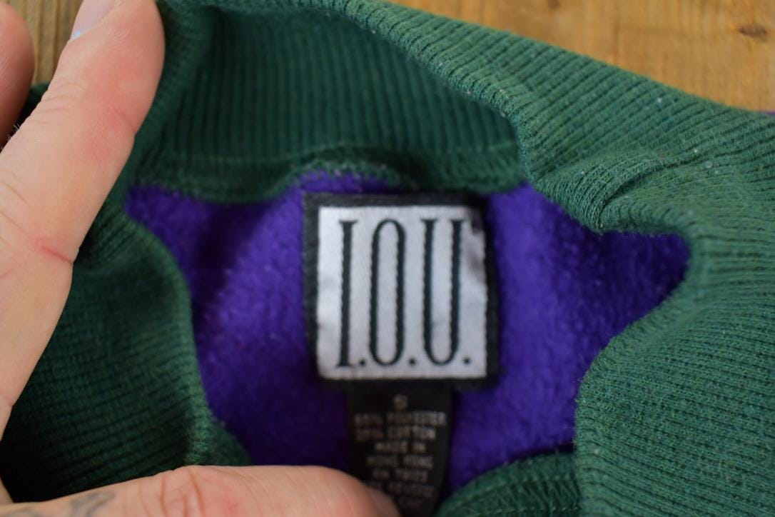 Vintage 1990s IOU Colour Block Crewneck Sweatshirt Men's XL from propervintagecanada