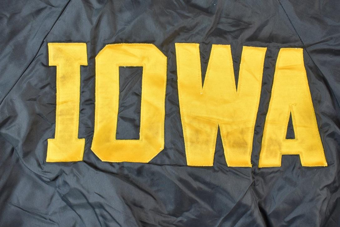 Vintage 1990s Iowa Hartwell Jackets Satin Button Up University of Collegiate NCAA Jacket / Made In USA from propervintagecanada