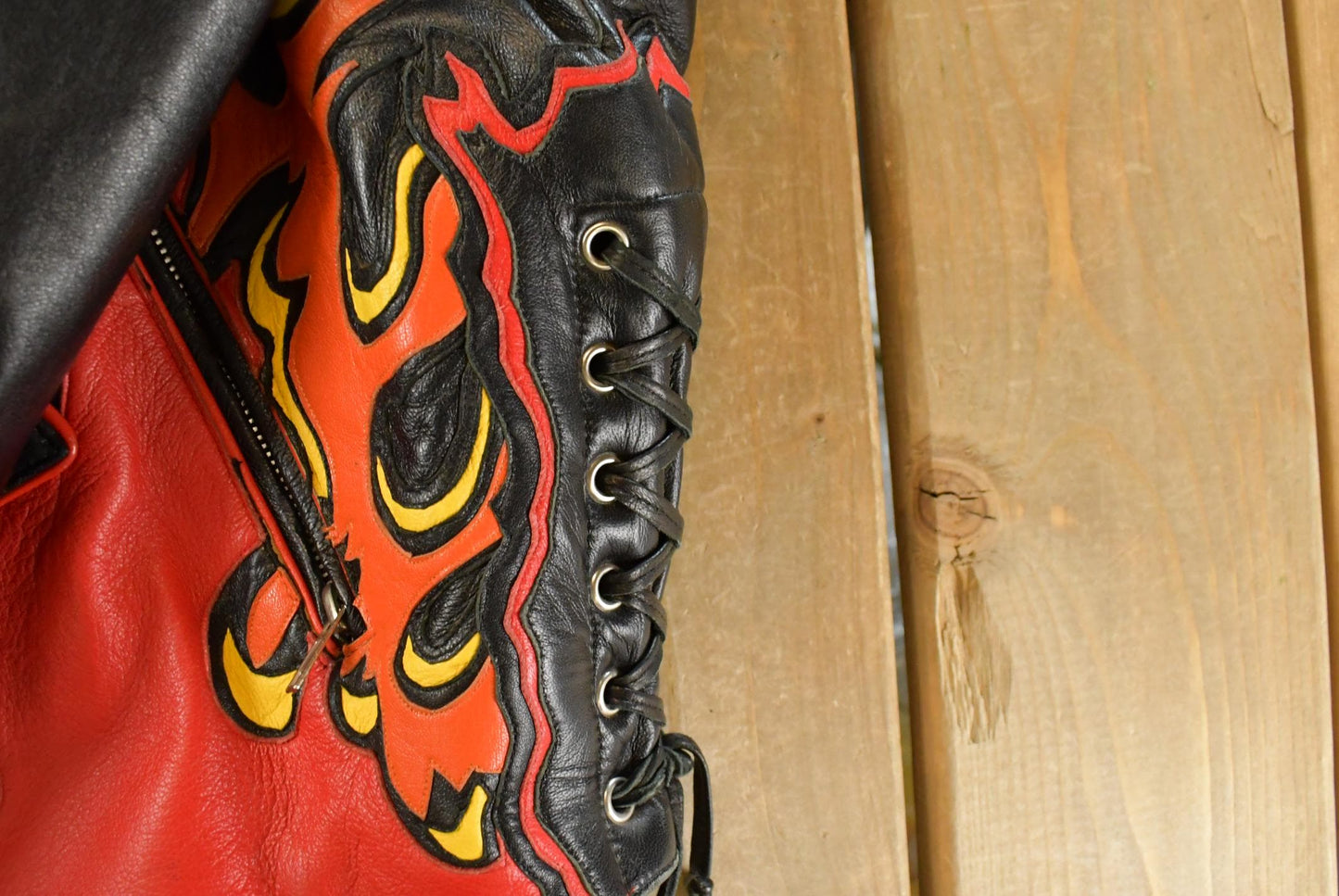 Vintage 1990s Ira Hoss Custom Flames Skull Leather Motorcycle Jacket Men's L from propervintagecanada