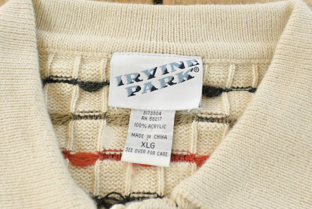 Vintage 1990s Irvine Park Knitted Henley Collared Sweater Men's L from propervintagecanada