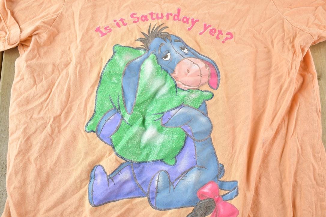 Vintage 1990s Is It Sunday Yet Eeyore Disney Cartoon Promo T-Shirt Women's XL from propervintagecanada