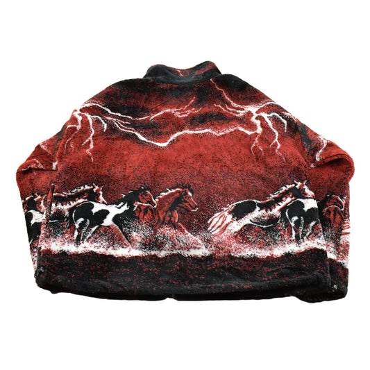 Vintage 1990s Isle Bay Horse Animals Graphic All Over Print Zip Up Fleece Sweater Men's Large from propervintagecanada