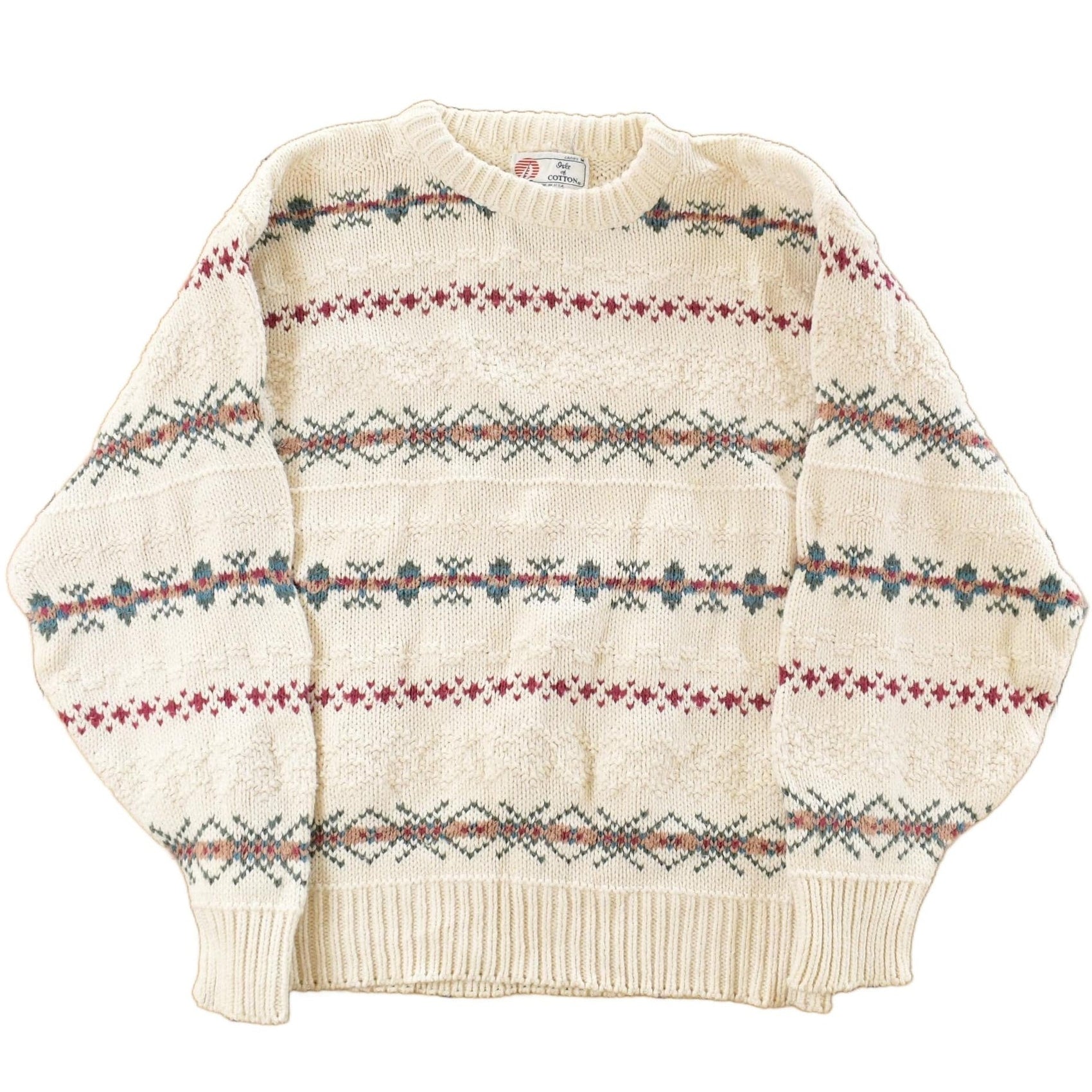 Vintage 1990s Isle of Cotton Abstract Knit Crewneck Sweater Women's Medium from propervintagecanada