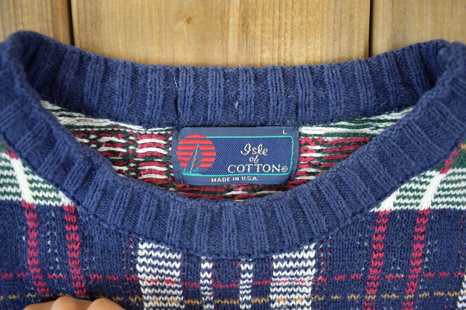 Vintage 1990s Isle of Cotton Knit Crewneck Sweater Men's Large from propervintagecanada