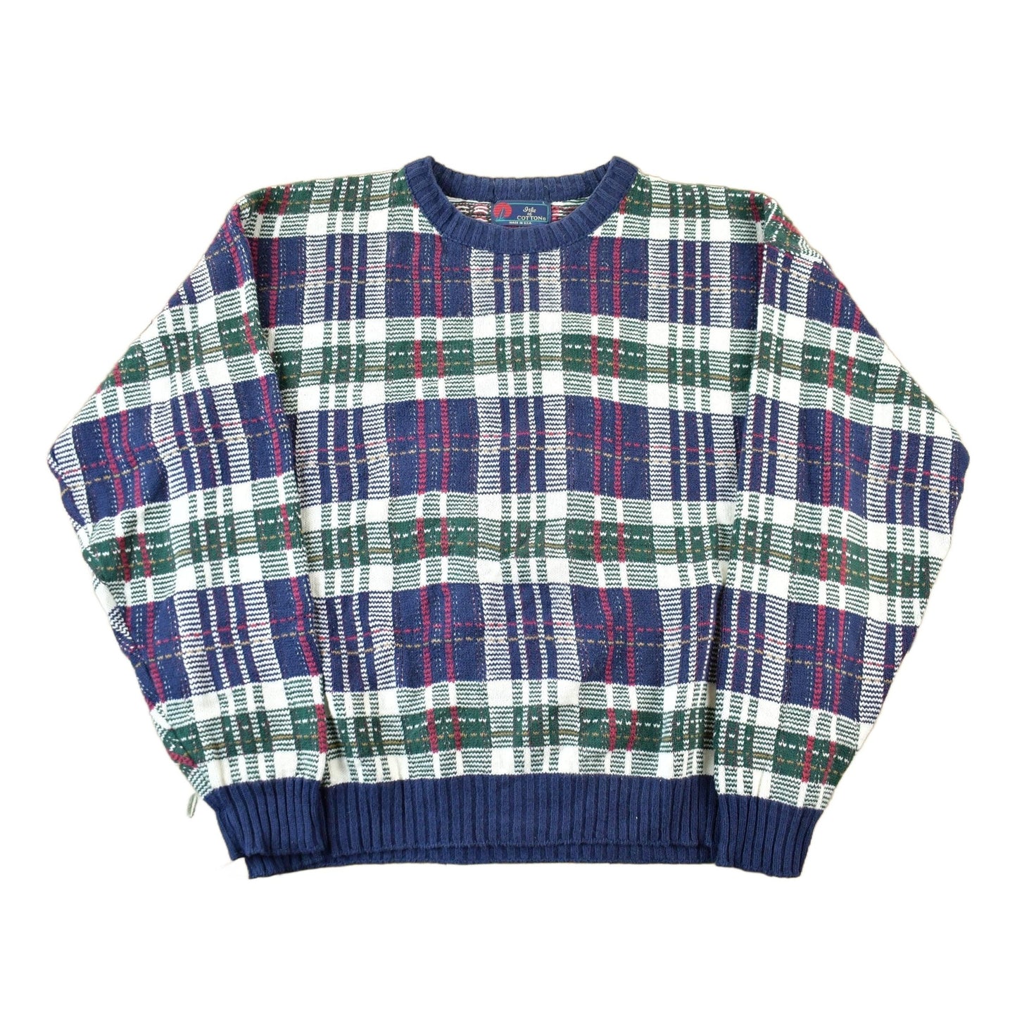 Vintage 1990s Isle of Cotton Knit Crewneck Sweater Men's Large from propervintagecanada