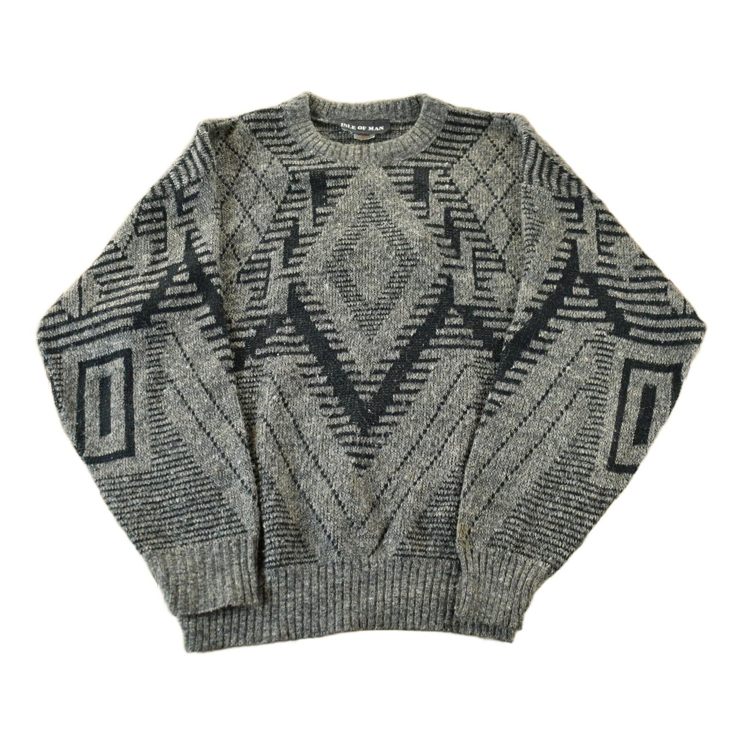 Vintage 1990s Isle of Man Knit Abstract Pattern Crewneck Sweater Men's M from propervintagecanada