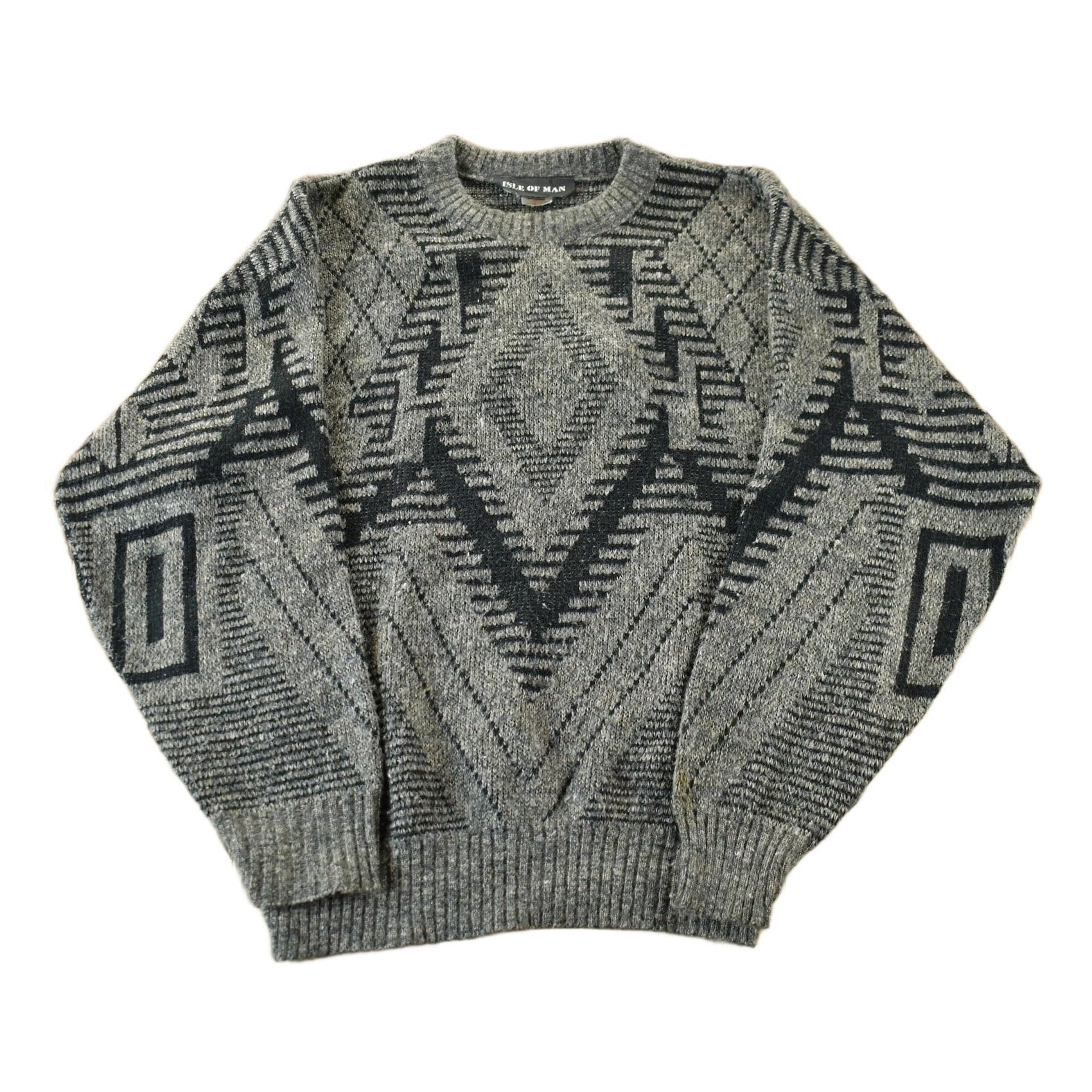 Vintage 1990s Isle of Man Knit Abstract Pattern Crewneck Sweater Men's M from propervintagecanada