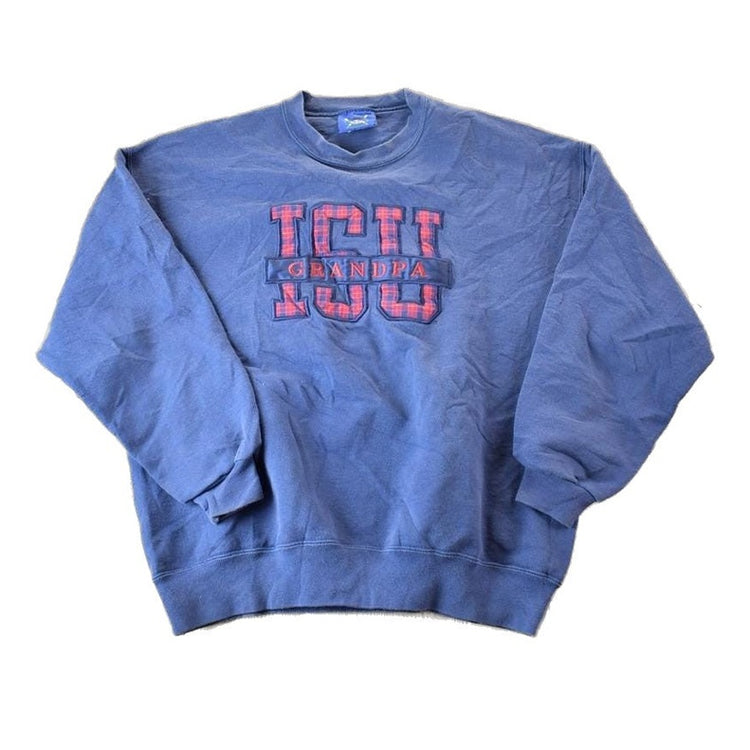 Vintage 1990s ISU Grandpa Plaid Letter University Collegiate Crewneck / Embroidered / NCAA Sweatshirt / Sportswear / Americana from propervintagecanada