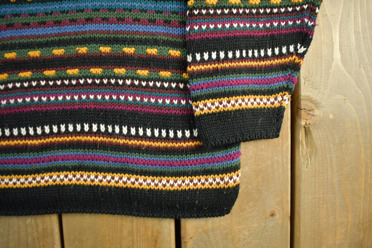 Vintage 1990s It's Our Time Knit Abstract Pattern V Neck Sweater Men's Large from propervintagecanada