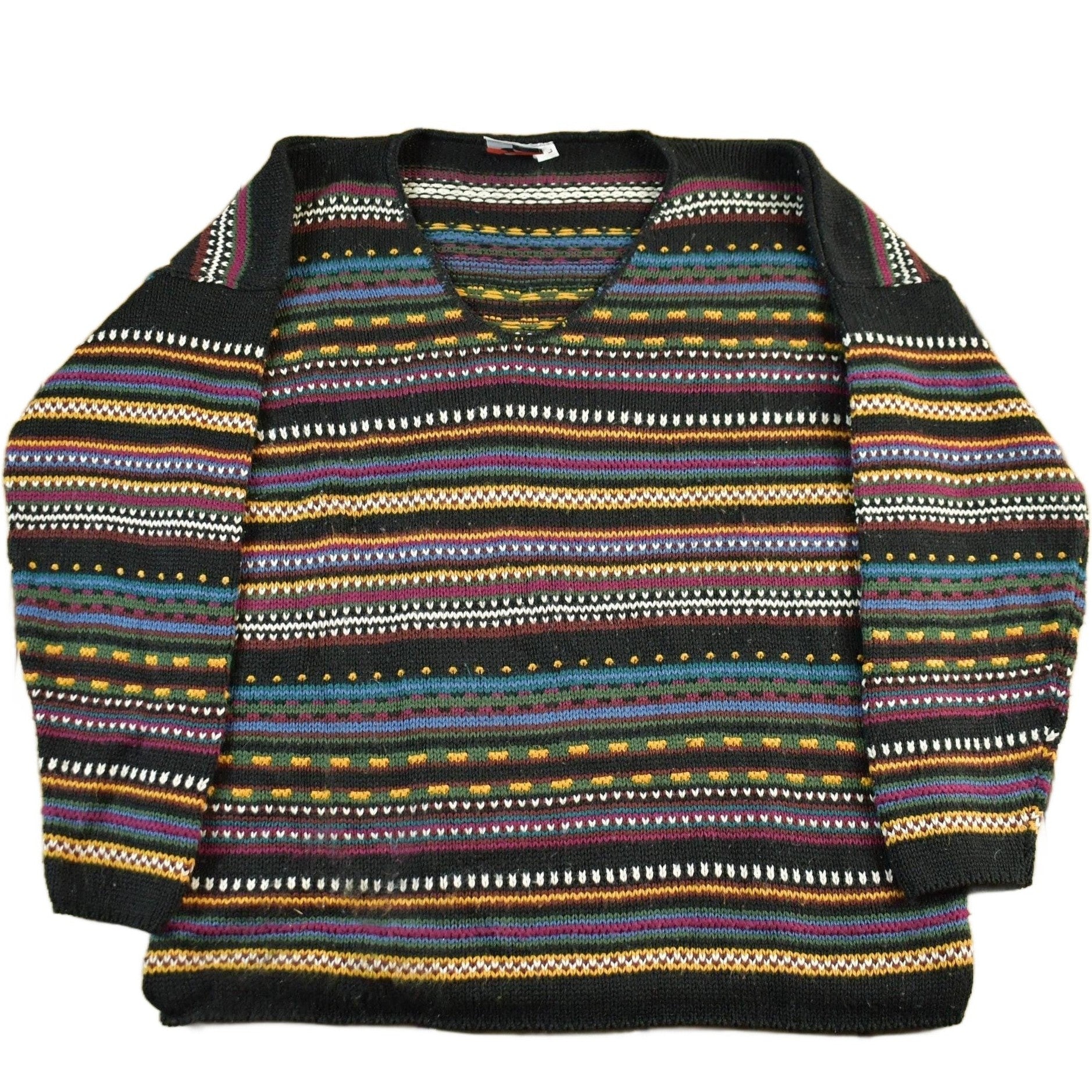 Vintage 1990s It's Our Time Knit Abstract Pattern V Neck Sweater Men's Large from propervintagecanada