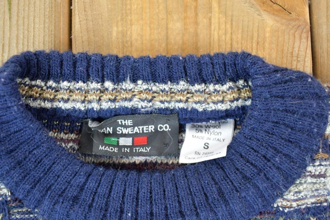Vintage 1990s Italy Wool Blend Sweater Co Knit Abstract Pattern Crewneck Sweater Made In Italy Men's Small from propervintagecanada