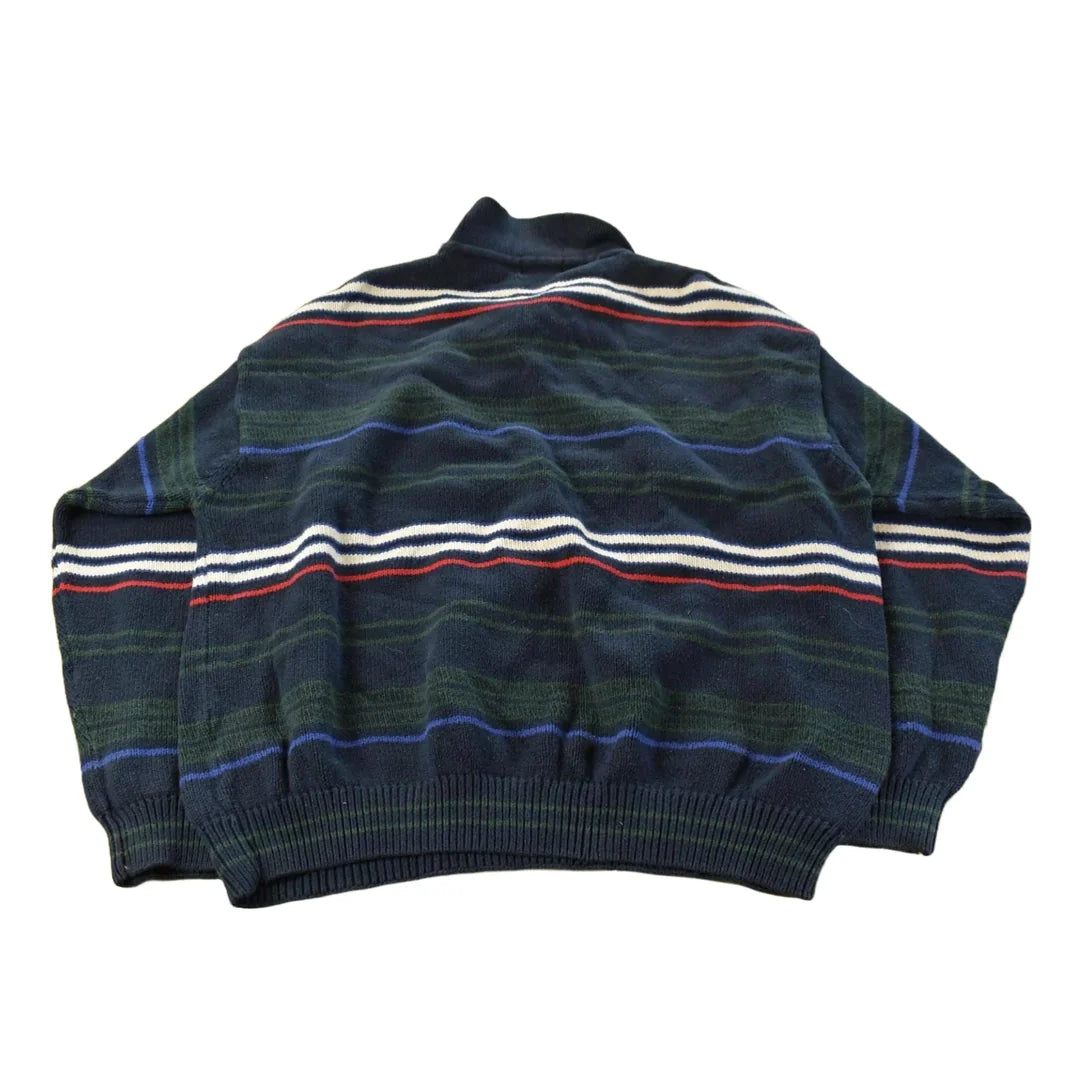 Vintage 1990s Izod Abstract Striped Knit Collared Sweater Men's XL from propervintagecanada