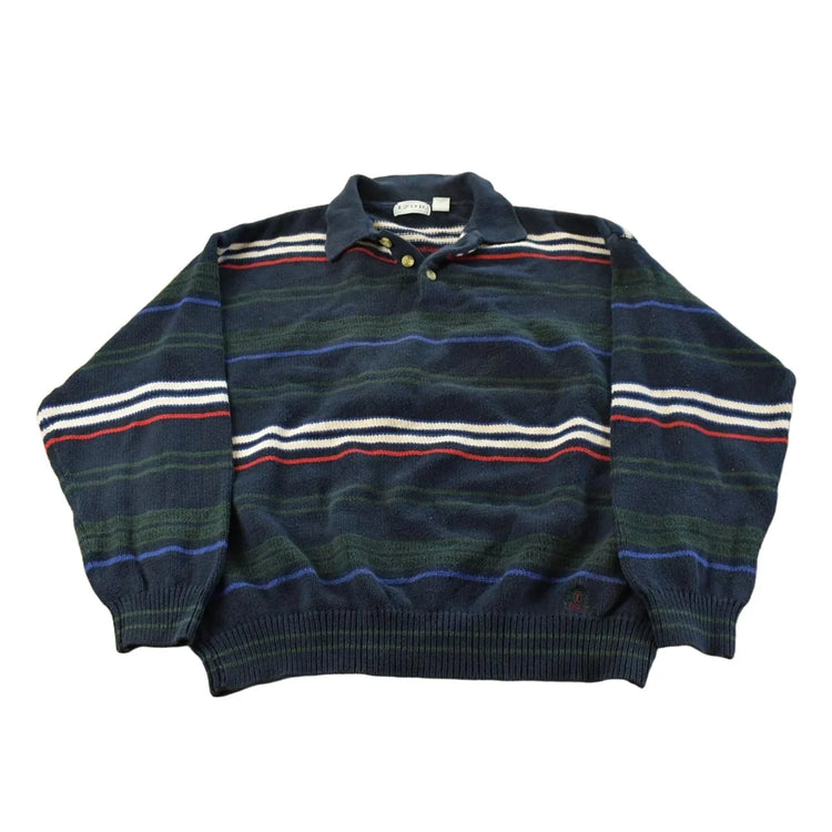 Vintage 1990s Izod Abstract Striped Knit Collared Sweater Men's XL from propervintagecanada