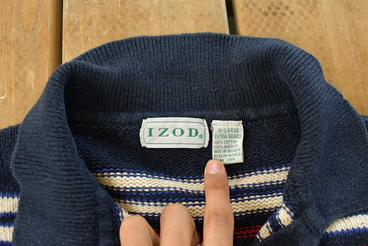 Vintage 1990s Izod Abstract Striped Knit Collared Sweater Men's XL from propervintagecanada