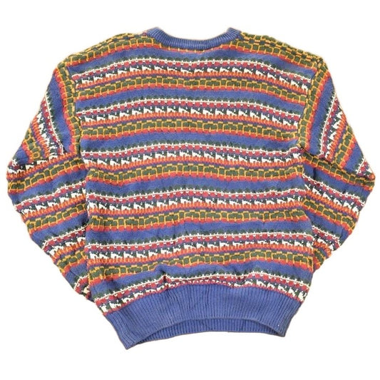 Vintage 1990s Izod Abstract Striped Knit Crewneck Sweater Men's M from propervintagecanada